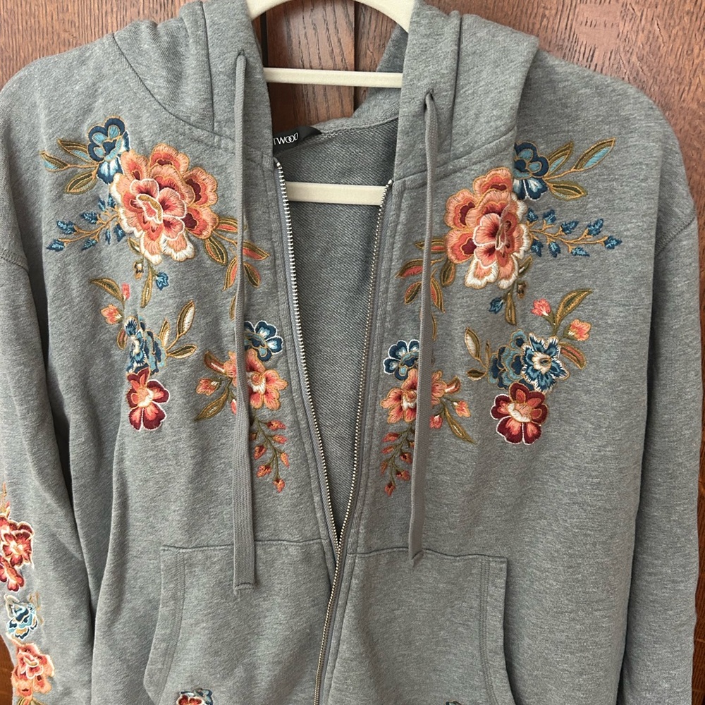 DRIFTWOOD Gray Floral Embroidered Hoodie
